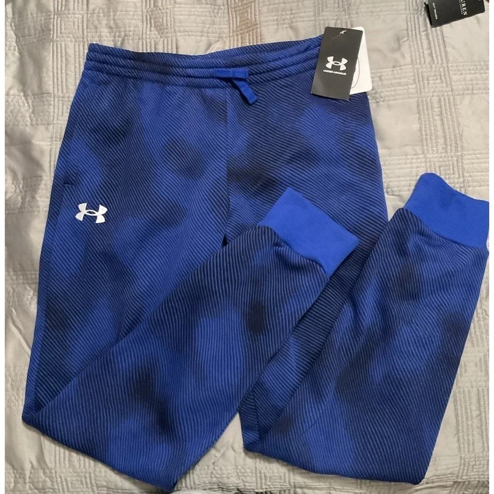 Under Armour Boys' Rival Fleece Blue/Black Printed Joggers Size Youth Large NWT
